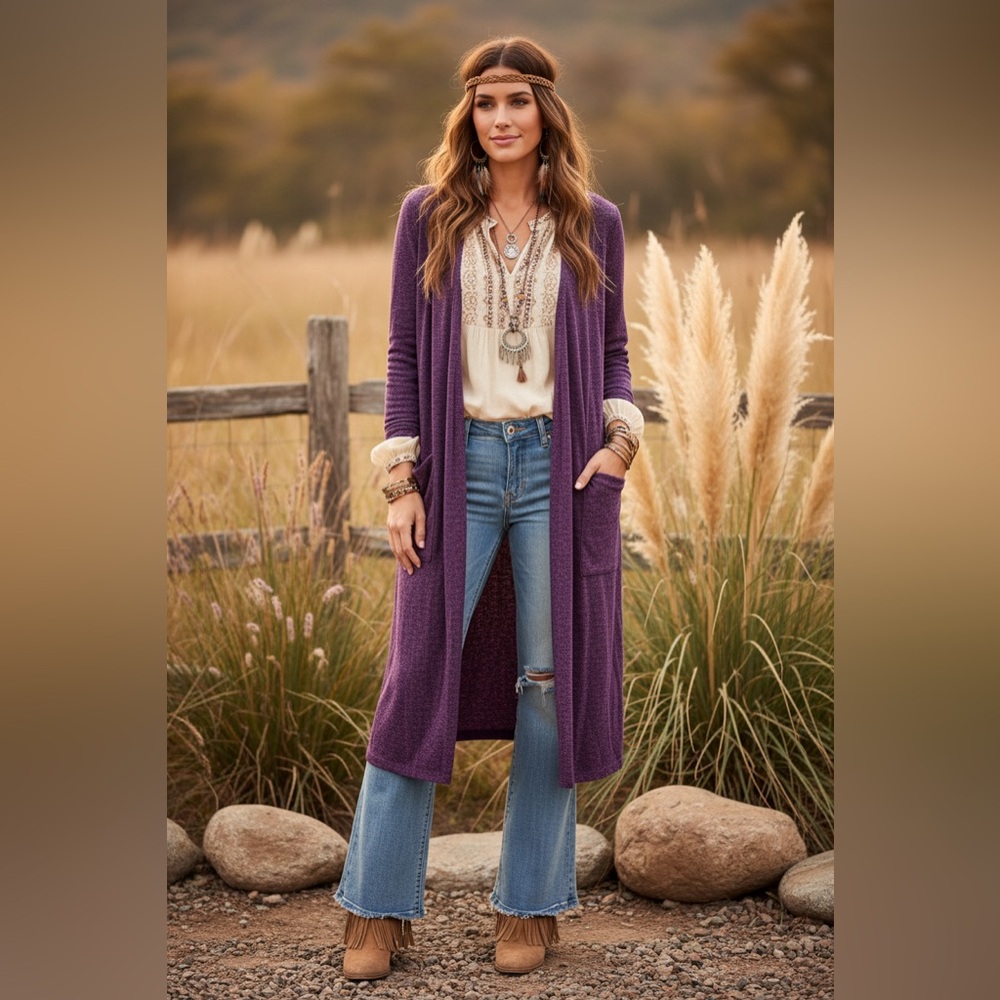 LuLaRoe Sarah Duster Length Cardigan • Solid Purple